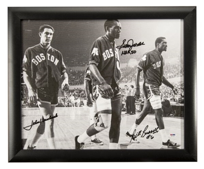 Bill Russell, Sam Jones, and John Havlicek Signed 16x20 Black & White Boston Celtics Canvas